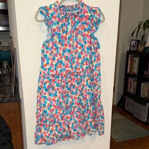 Joy Joy multicolored flutter sleeve tiered dress pockets size small